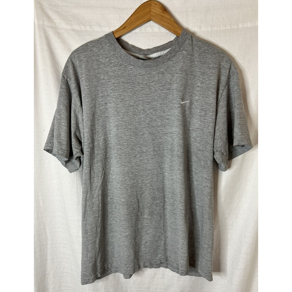 Vtg Nike Mens XL Solid Grey T-Shirt w/ White Embroidered Swoosh READ